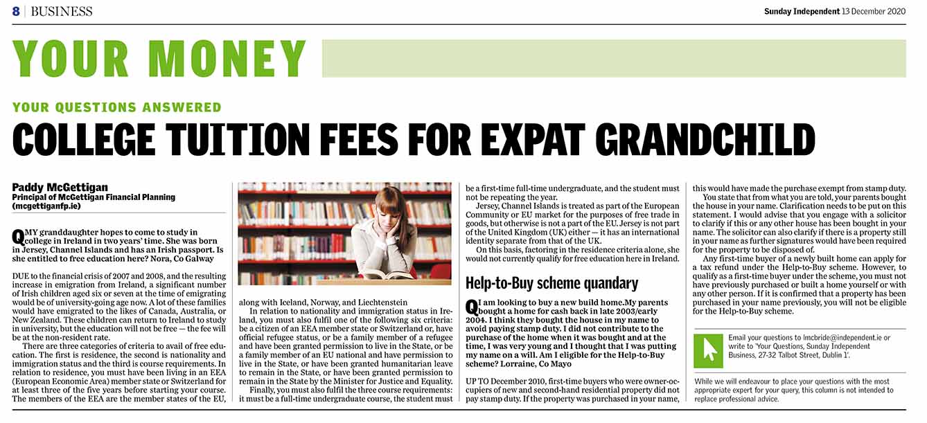 College Tuition Fees for Expat Grandchild